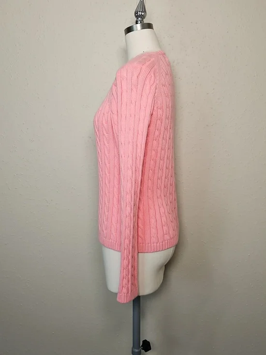 L.L. Bean Pink Cable Knit Cotton Cardigan Button Front XS - Picture 3 of 8